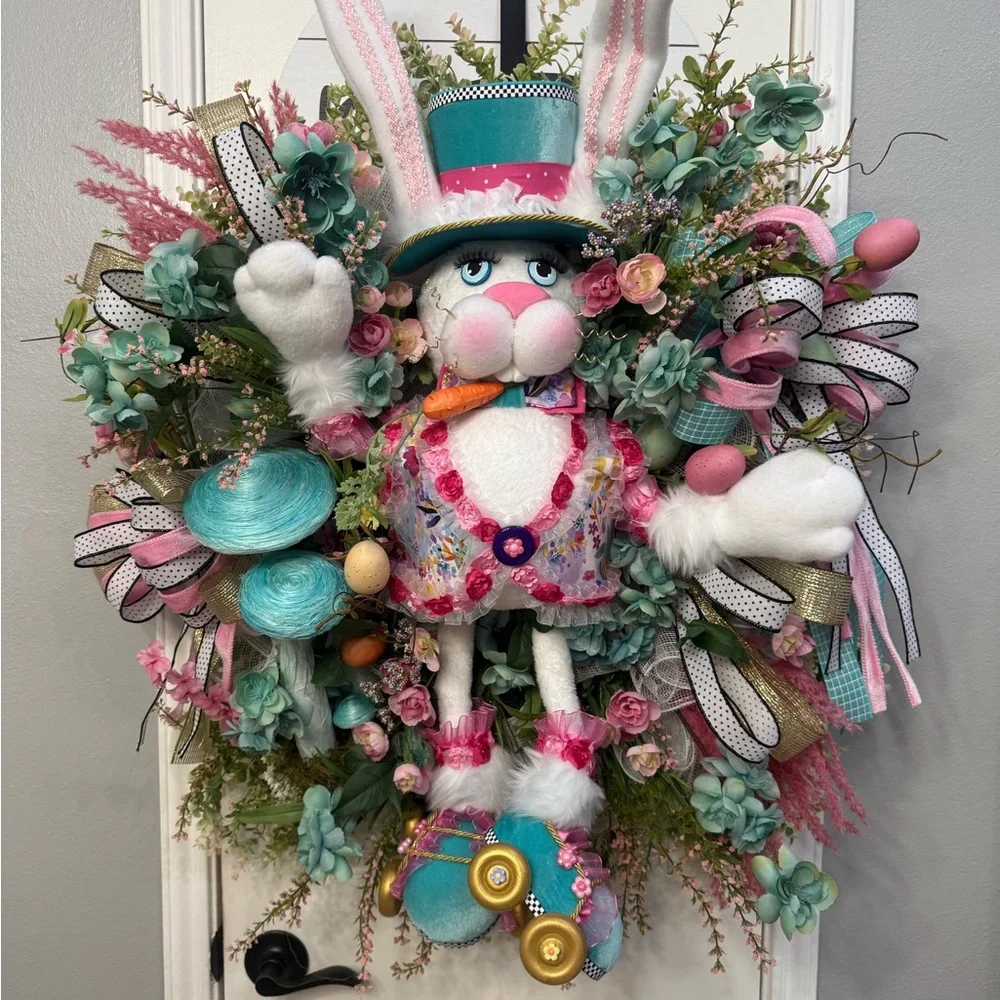 Spring Easter Bunny on Roller Skates Wreath